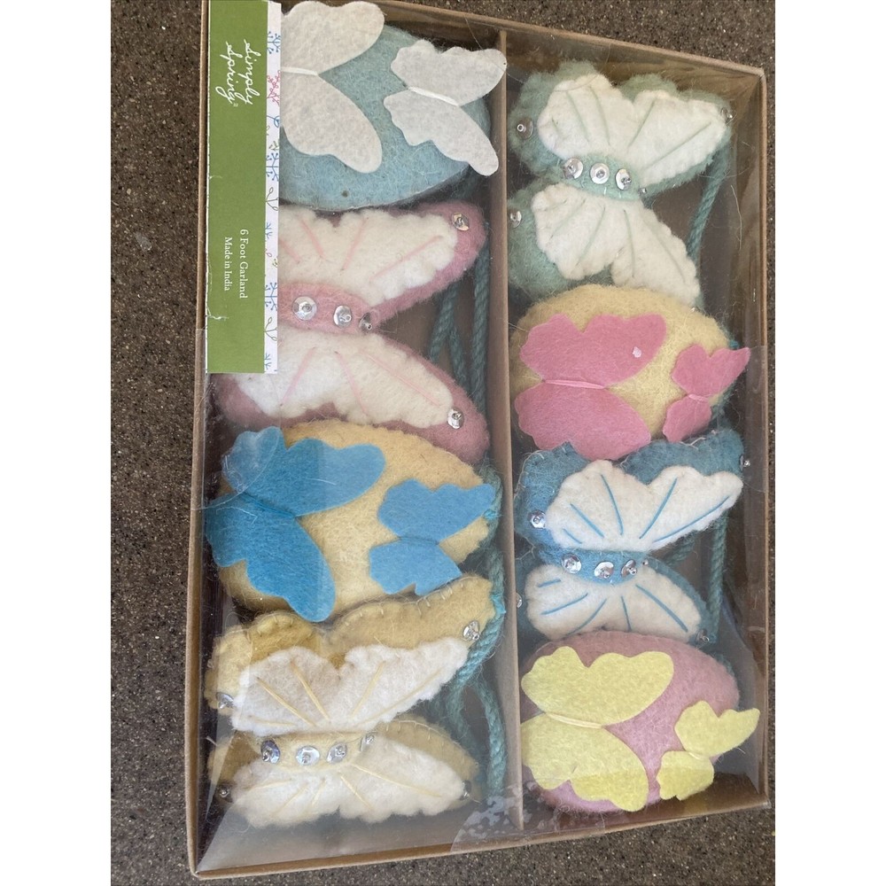 NIB SIMPLY SPRING 6' Felt Pastel Spring Easter Spring BUTTERFLY/EGG Garland